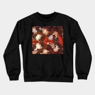 RED FOXES AMONG BROWN WHITE LEAVES AND FOLIAGE Crewneck Sweatshirt